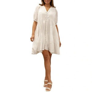 NEW Karyn Seo Floral Embroidery V Neckline Short Sleeve Dress Women’s Size XL